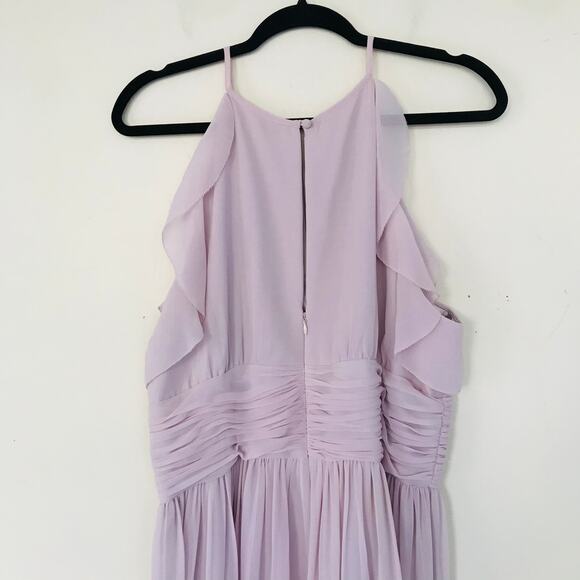 New Donna Morgan Skye Ruffles Cutaway Halter Pink Gown Women's Size 18 - Picture 10 of 16